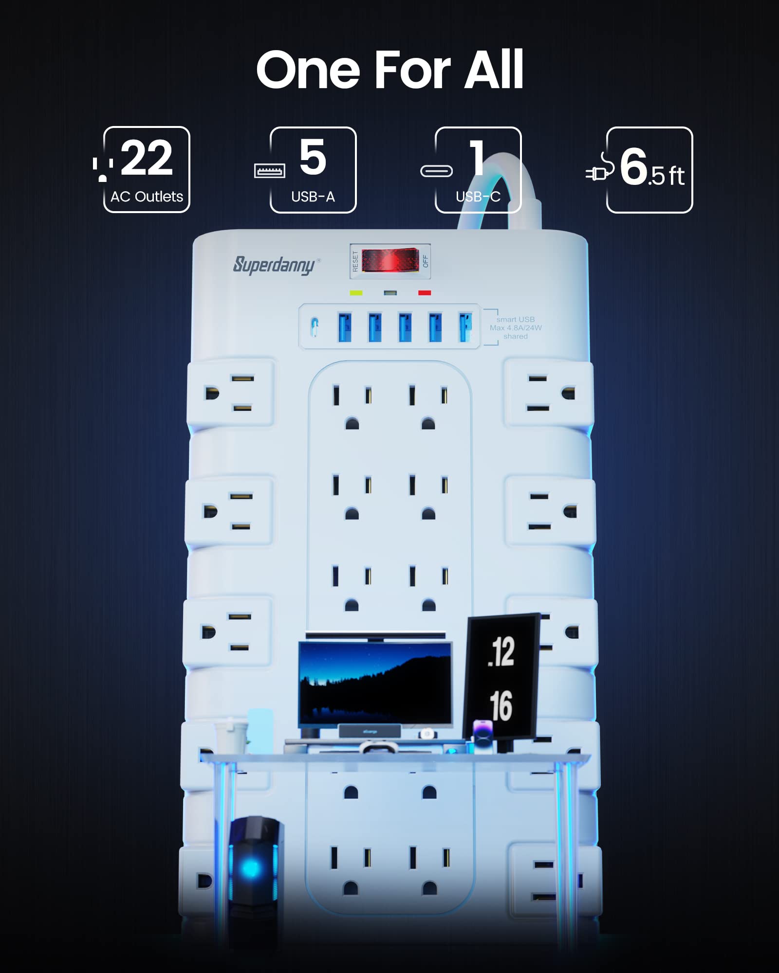 SUPERDANNY Power Strip Surge Protector