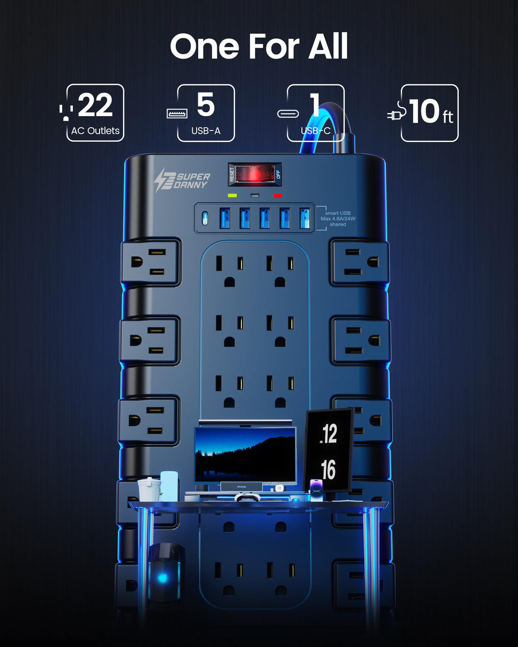 SUPERDANNY Power Strip Surge Protector