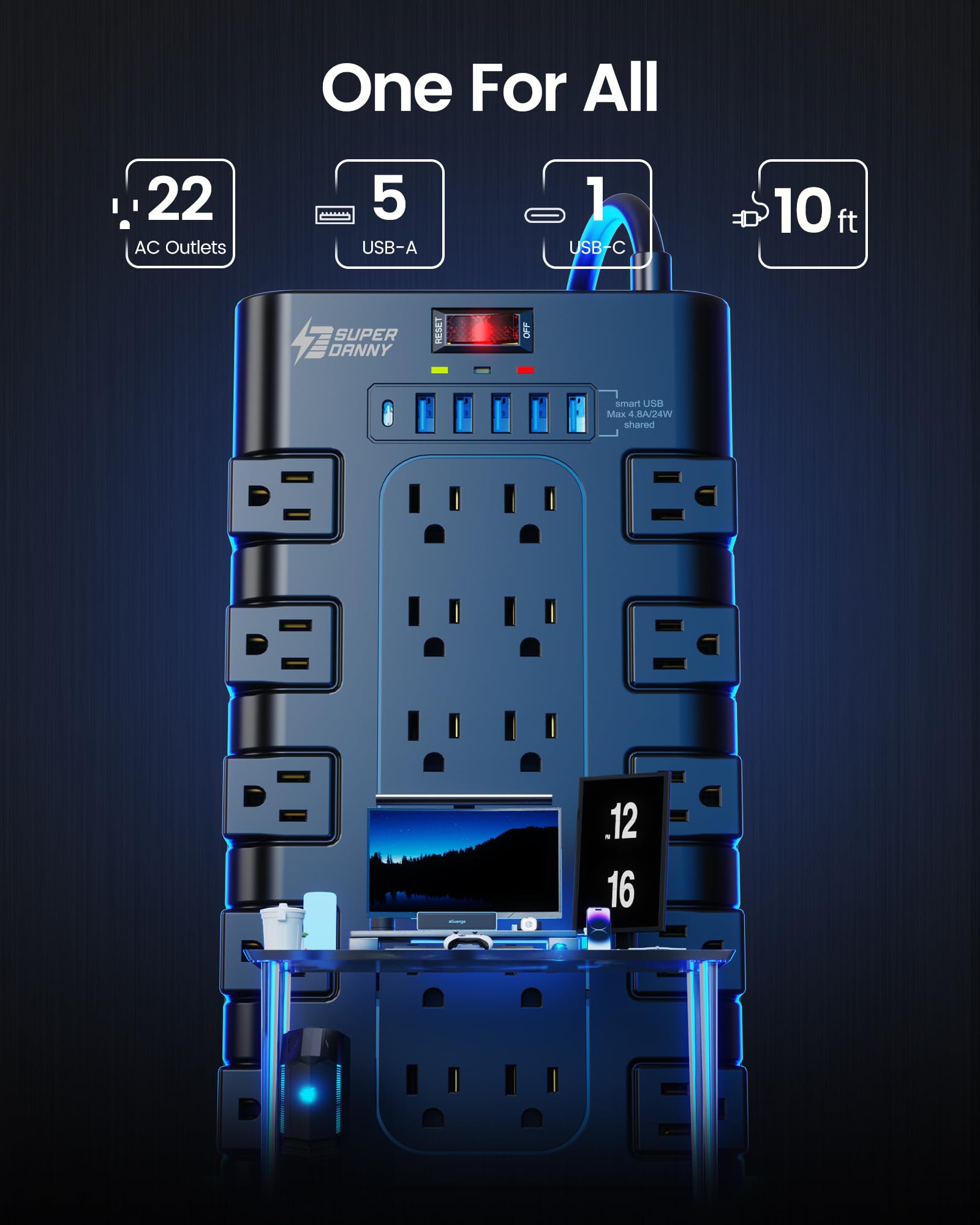 SUPERDANNY Power Strip Surge Protector
