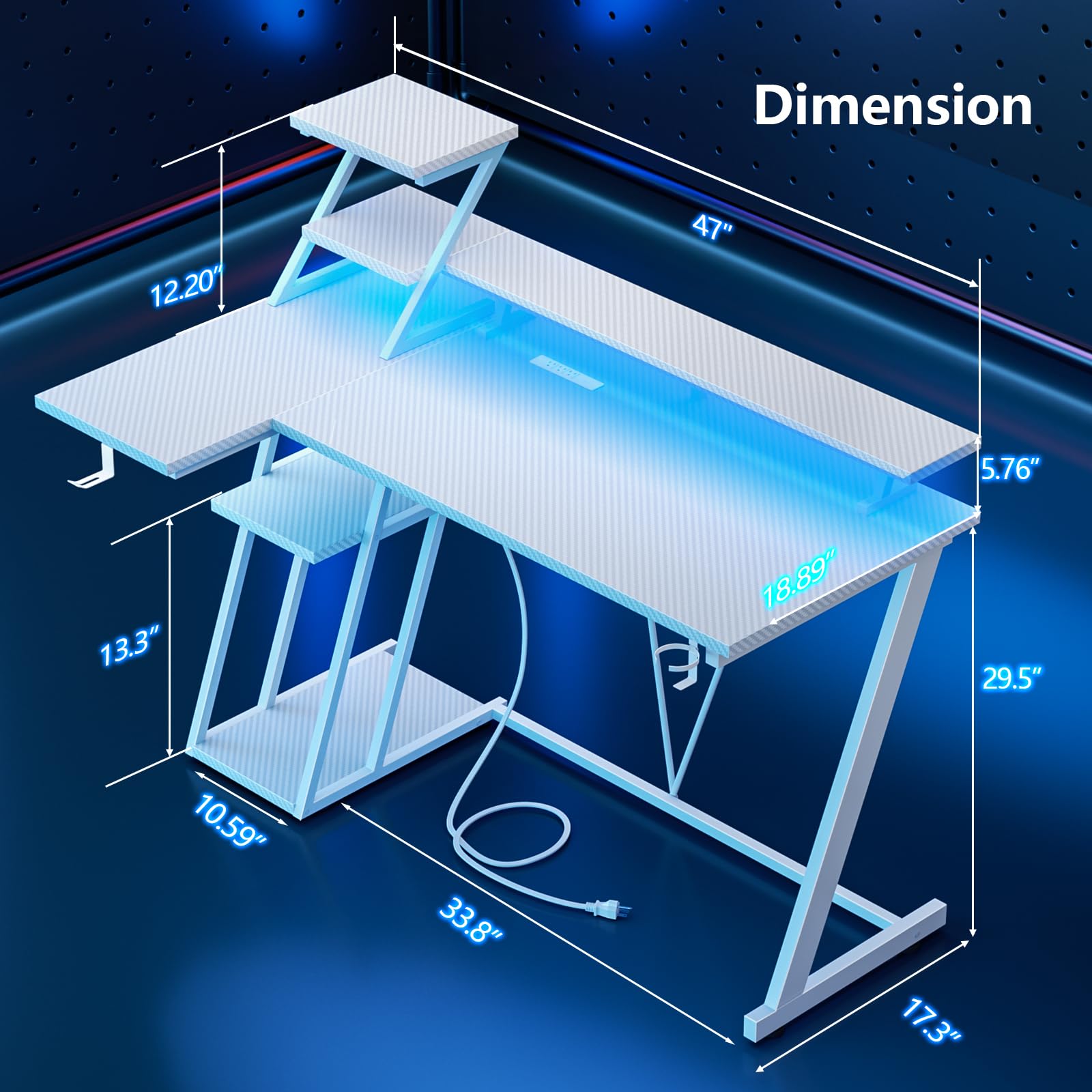 Korfile 40" L-Shaped Gaming Desk with LED
