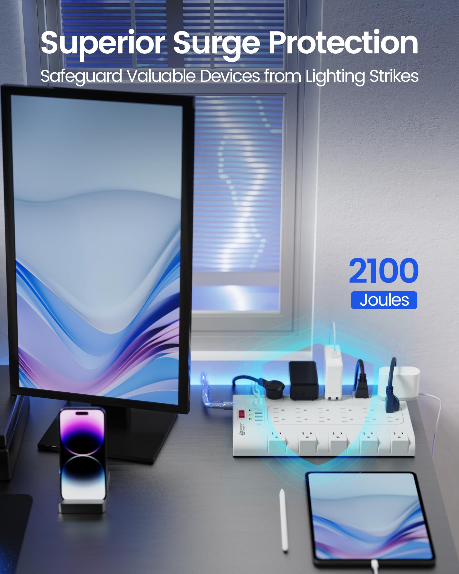 SUPERDANNY Power Strip Surge Protector