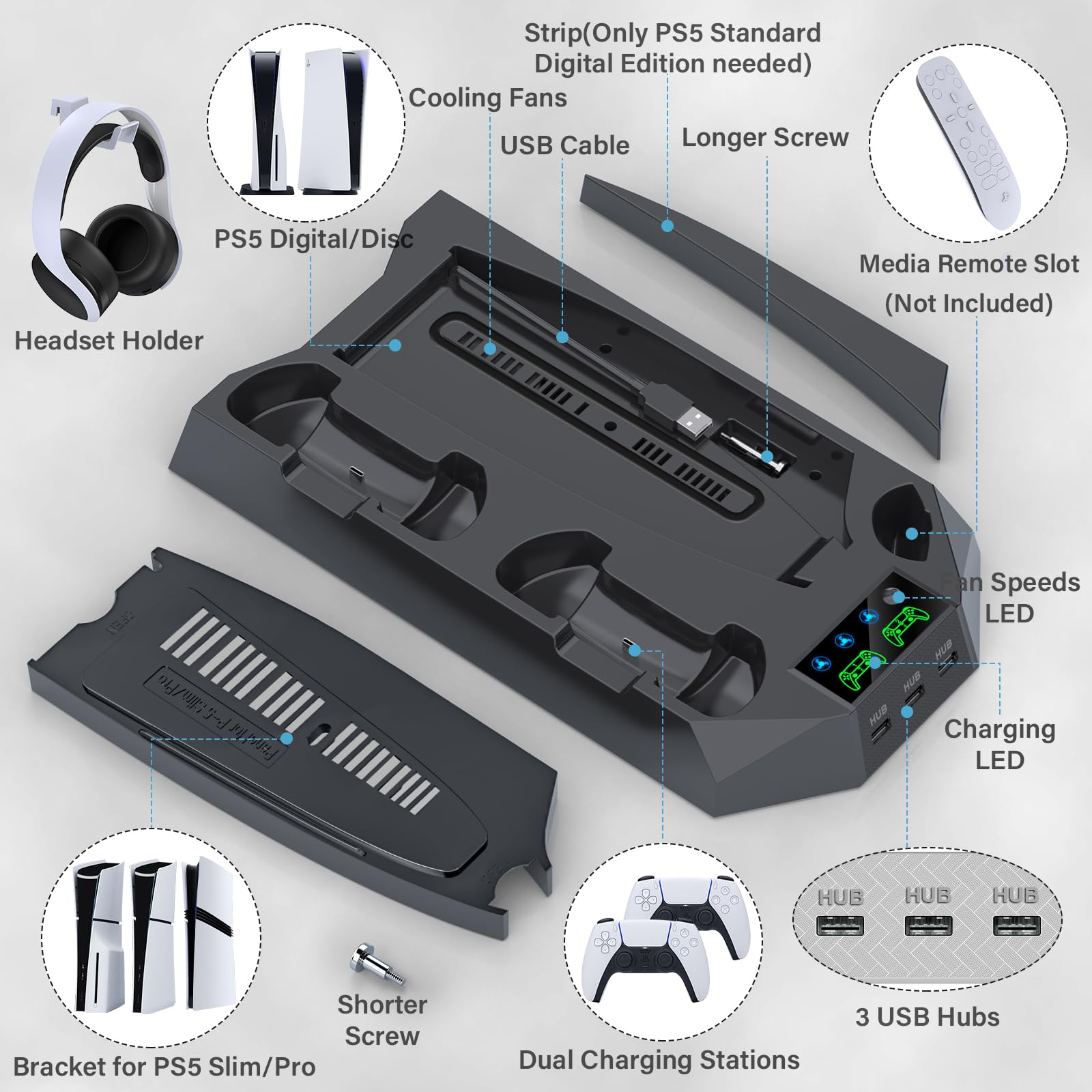 PS5 Stand & Cooling Station with Controller Charger