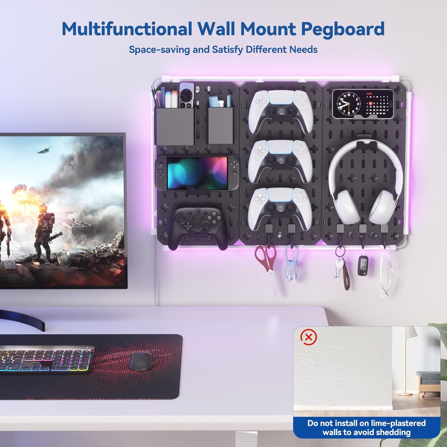 KDD 9-in-1 RGB Gaming Wall Pegboard