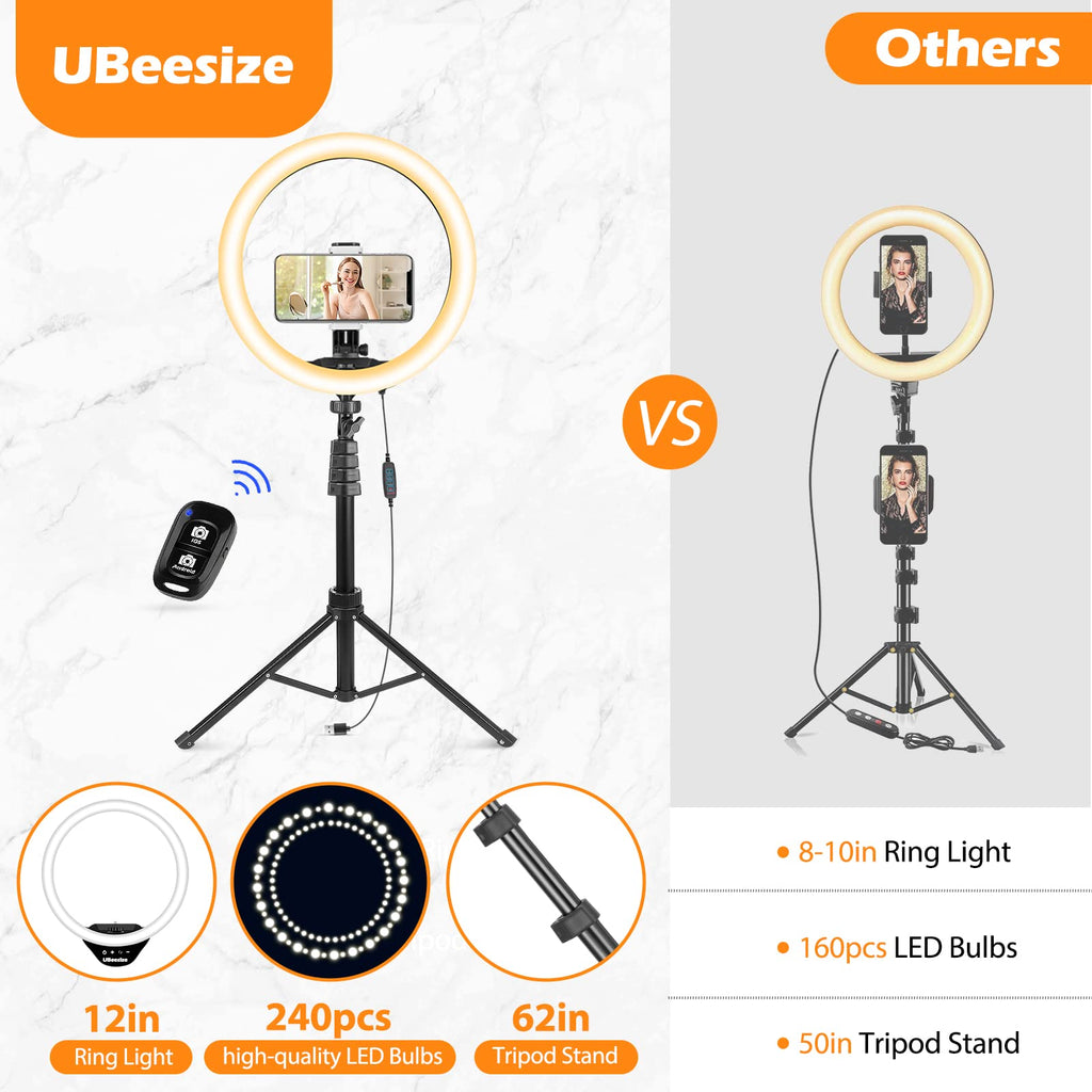 UBeesize 12" LED Ring Light with Tripod