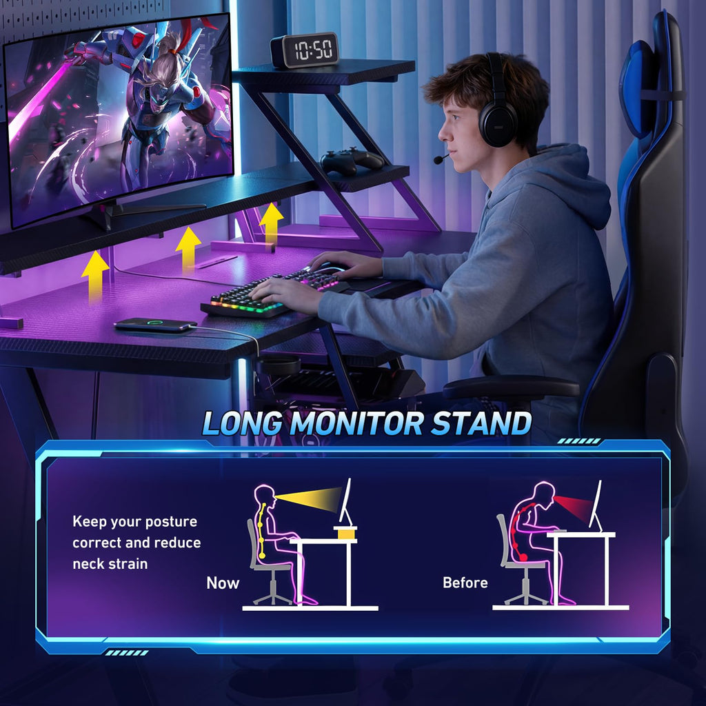 Korfile 40" L-Shaped Gaming Desk with LED
