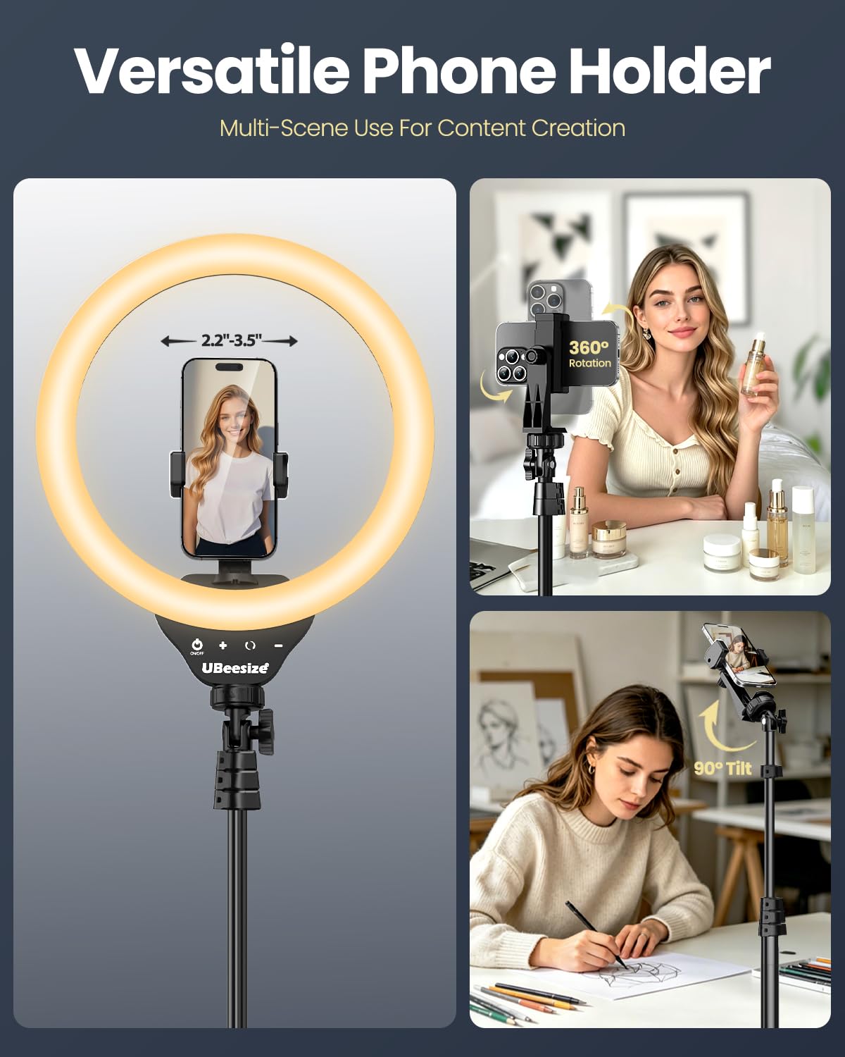 UBeesize 12" LED Ring Light with Tripod