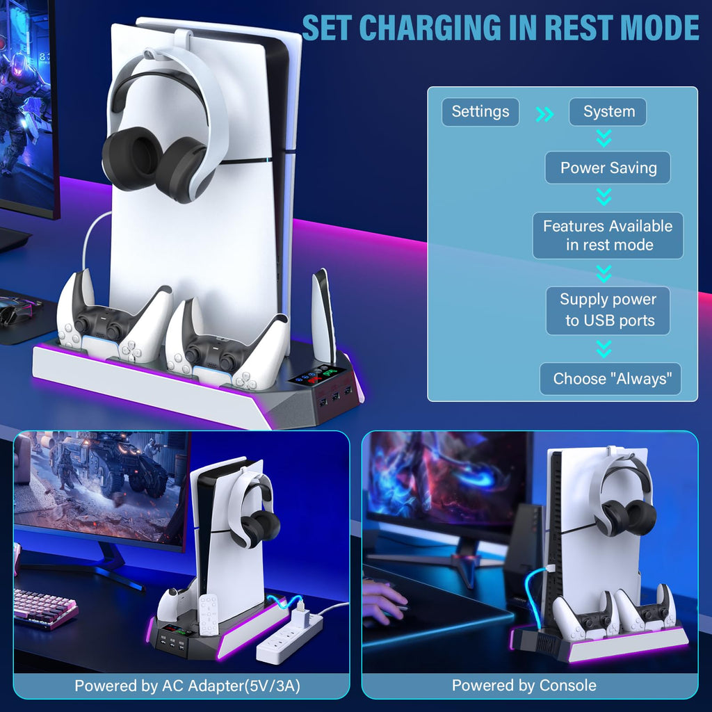 PS5 Stand & Cooling Station with Controller Charger