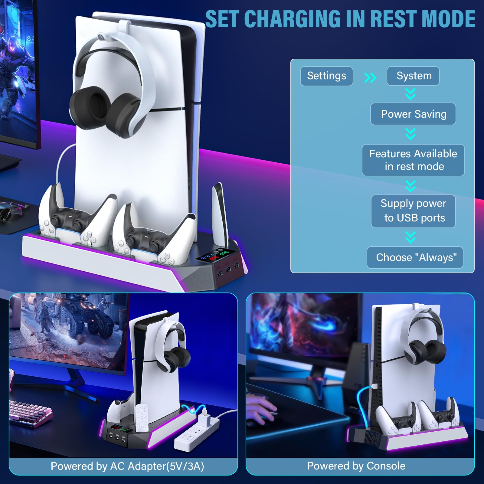 PS5 Stand & Cooling Station with Controller Charger