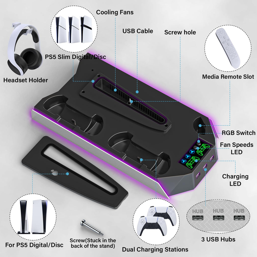 PS5 Stand & Cooling Station with Controller Charger