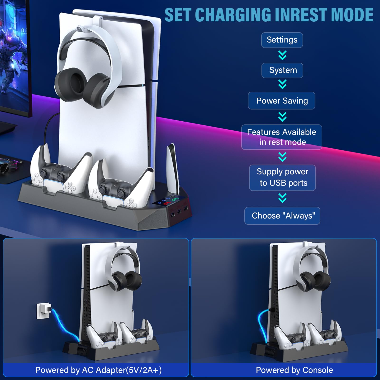 PS5 Stand & Cooling Station with Controller Charger