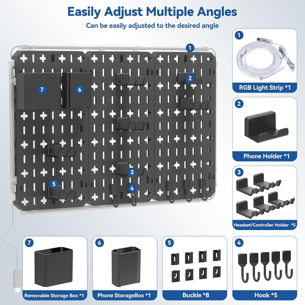 KDD 9-in-1 RGB Gaming Wall Pegboard