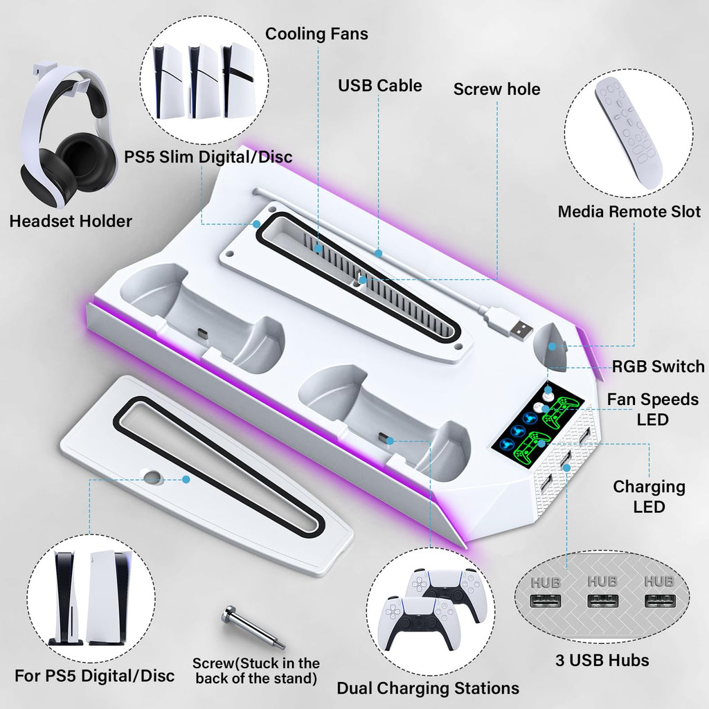 PS5 Stand & Cooling Station with Controller Charger