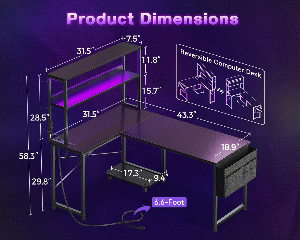 ODK 53" L-Shaped Gaming Desk with LED