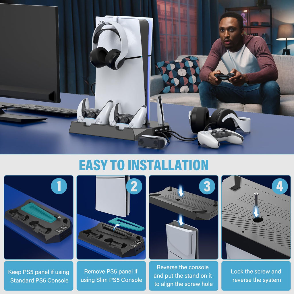 PS5 Stand & Cooling Station with Controller Charger