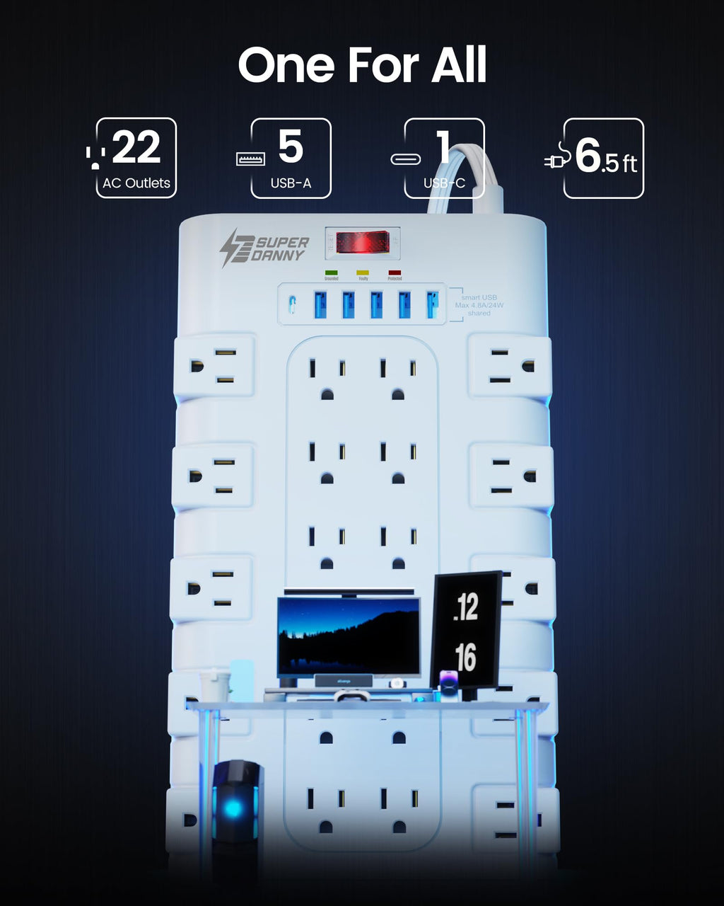 SUPERDANNY Power Strip Surge Protector