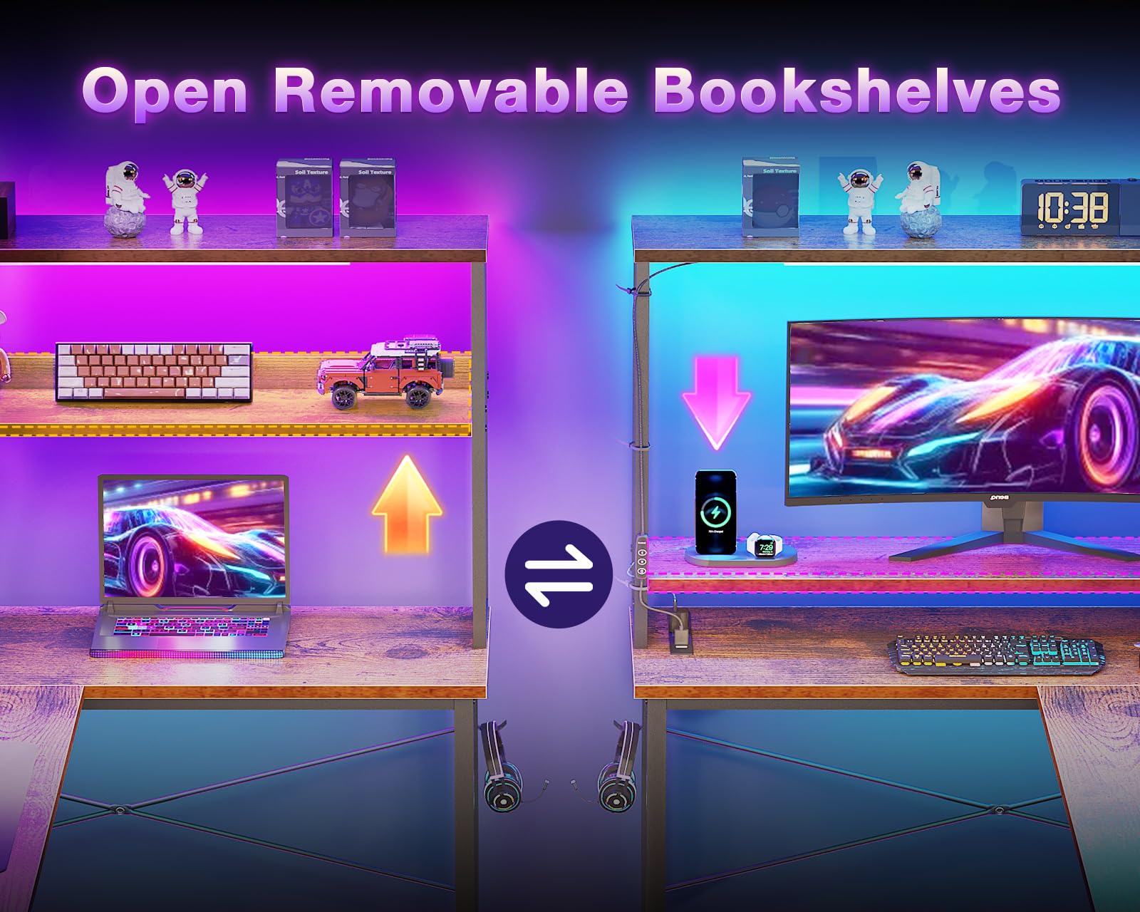 ODK 53" L-Shaped Gaming Desk with LED