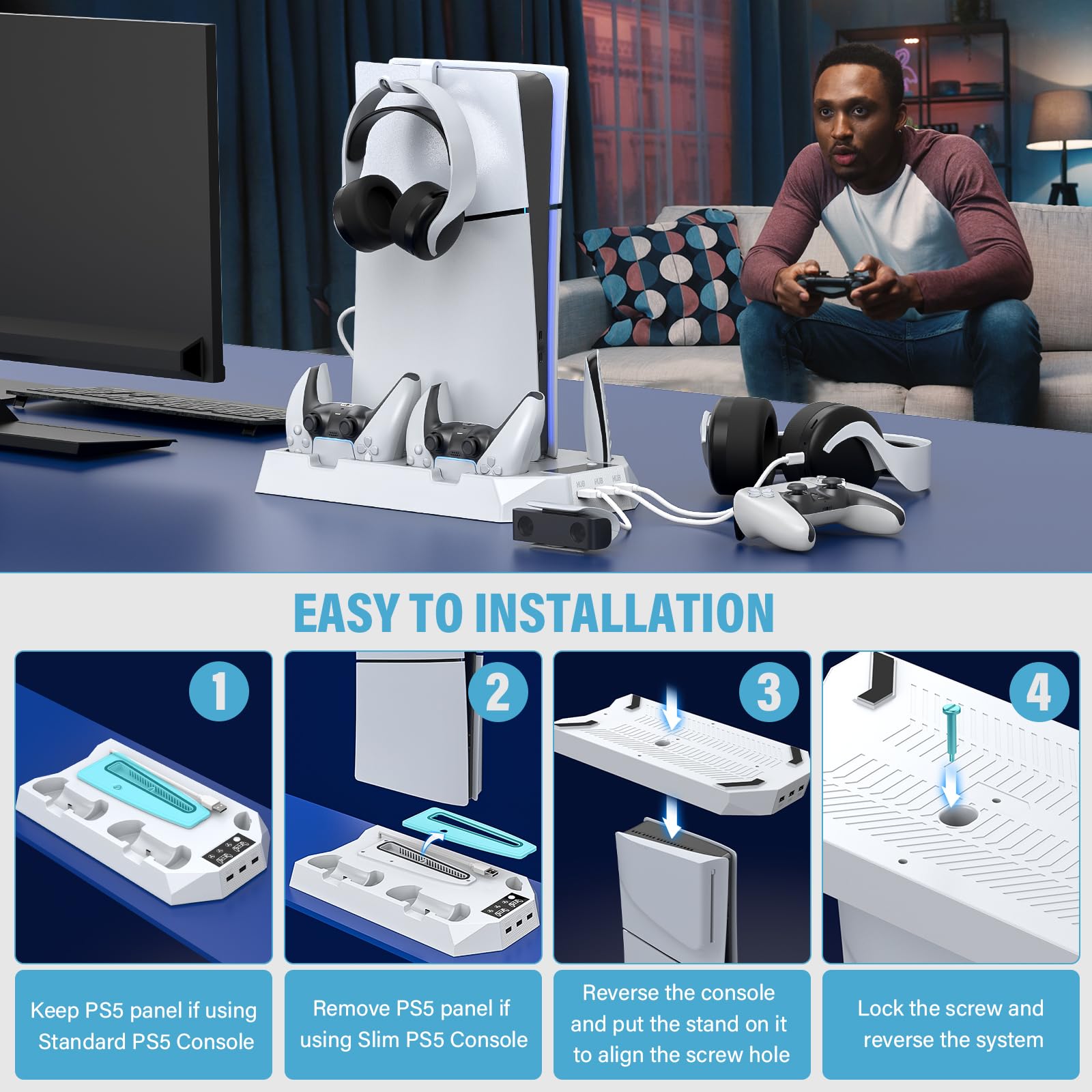 PS5 Stand & Cooling Station with Controller Charger