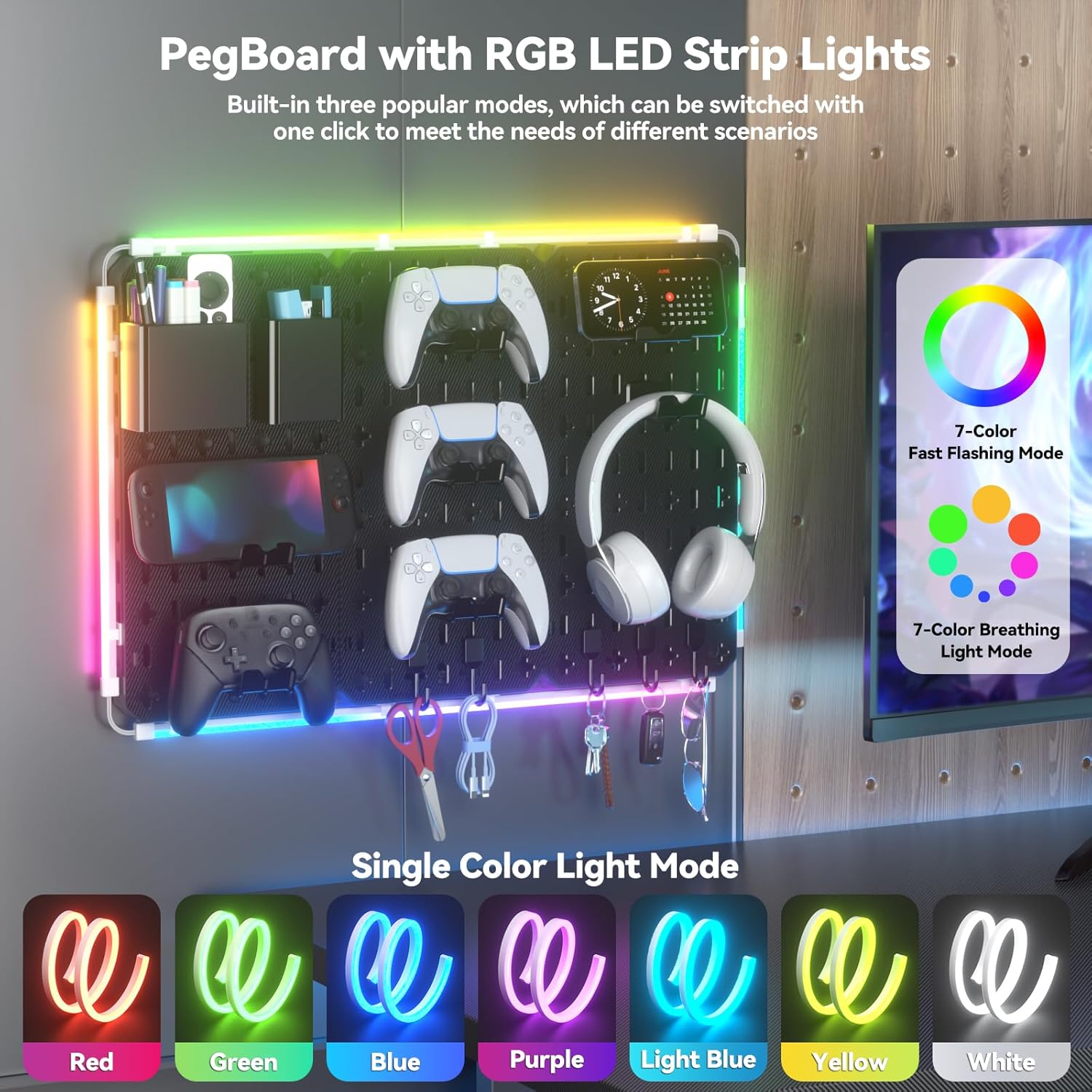 KDD 9-in-1 RGB Gaming Wall Pegboard