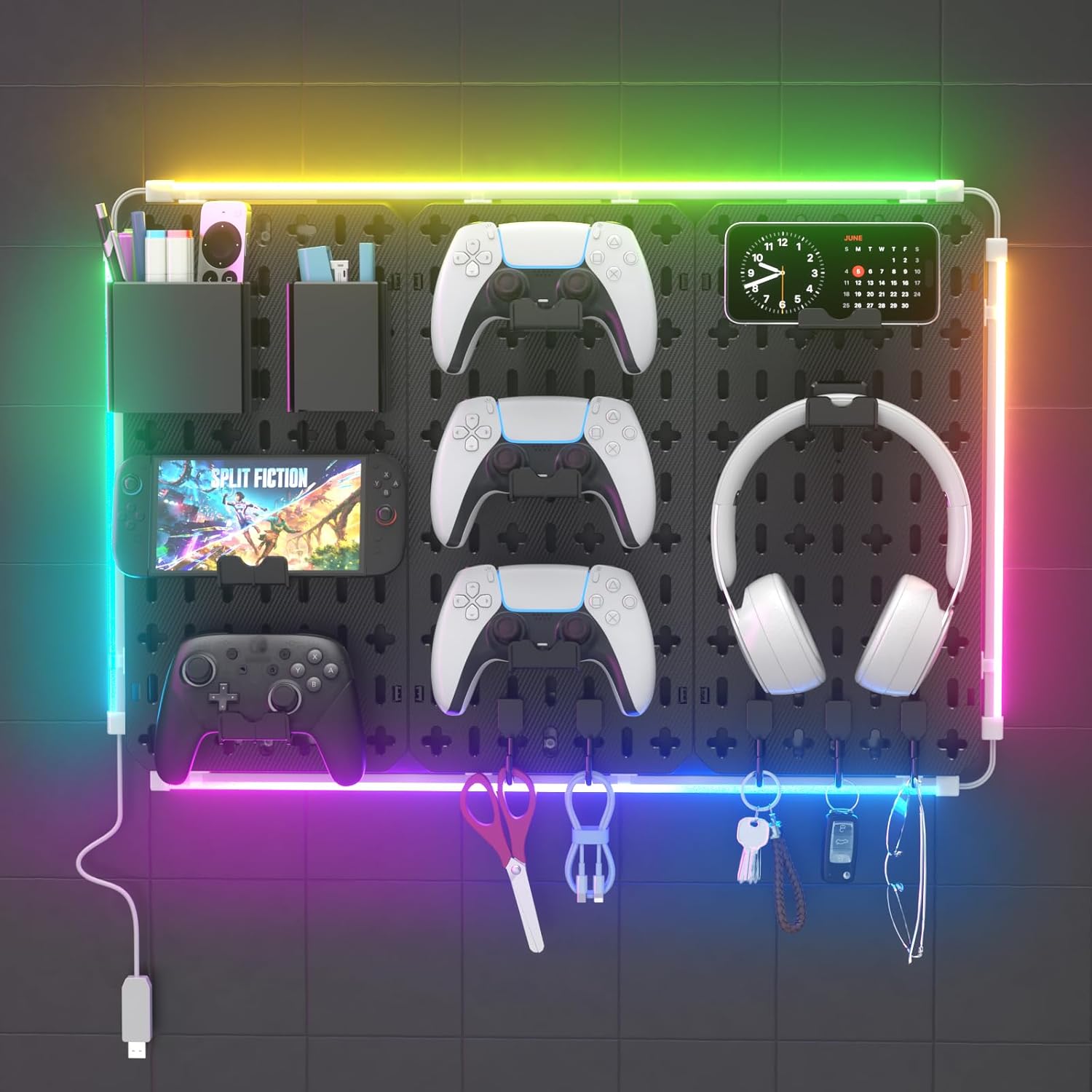 KDD 9-in-1 RGB Gaming Wall Pegboard