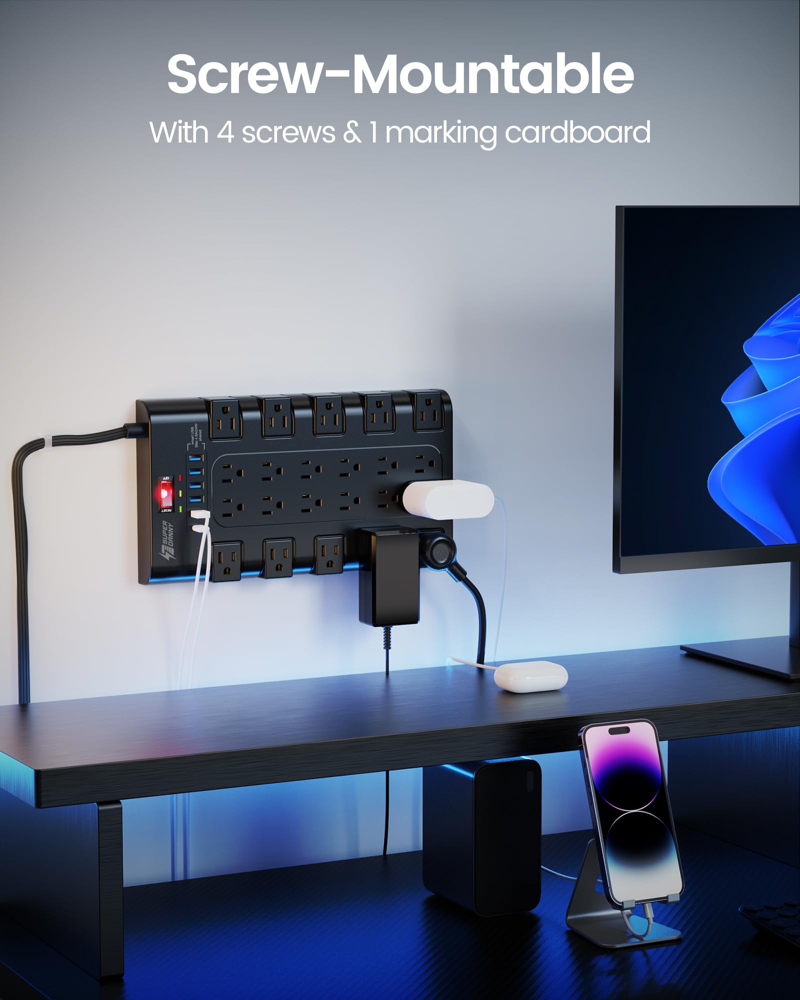 SUPERDANNY Power Strip Surge Protector