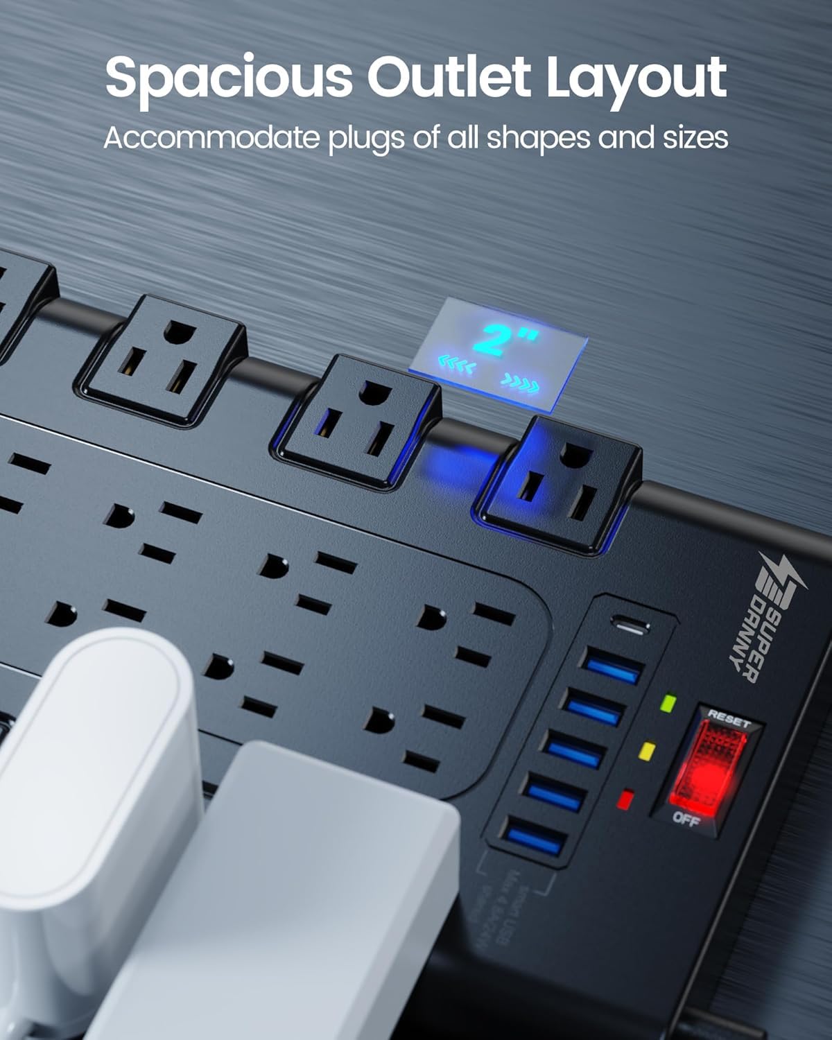 SUPERDANNY Power Strip Surge Protector