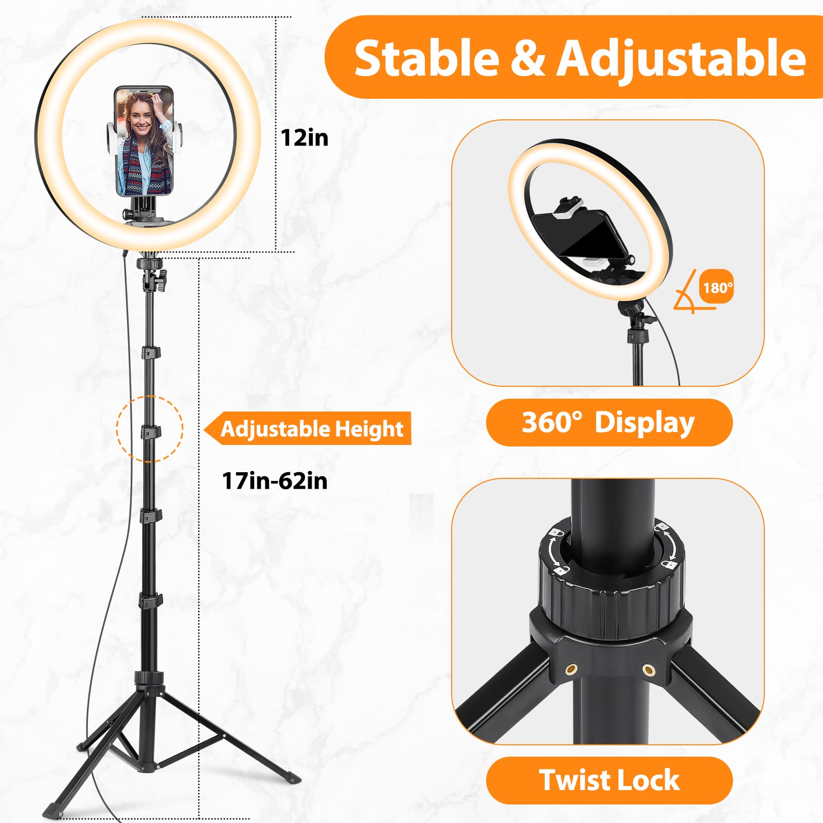 UBeesize 12" LED Ring Light with Tripod