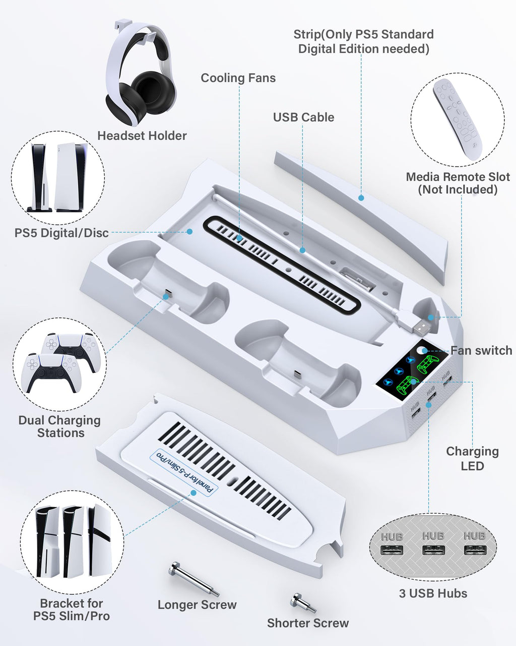 PS5 Stand & Cooling Station with Controller Charger