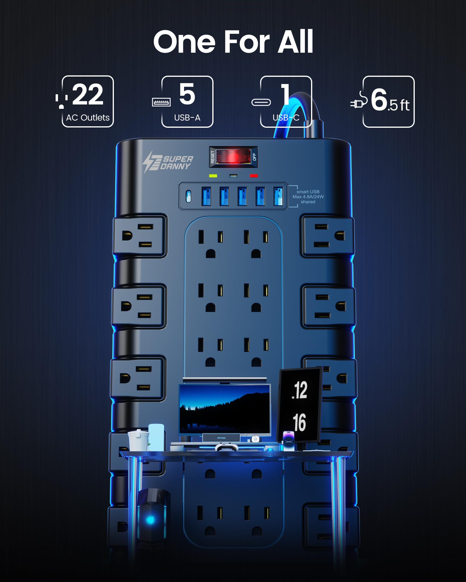 SUPERDANNY Power Strip Surge Protector