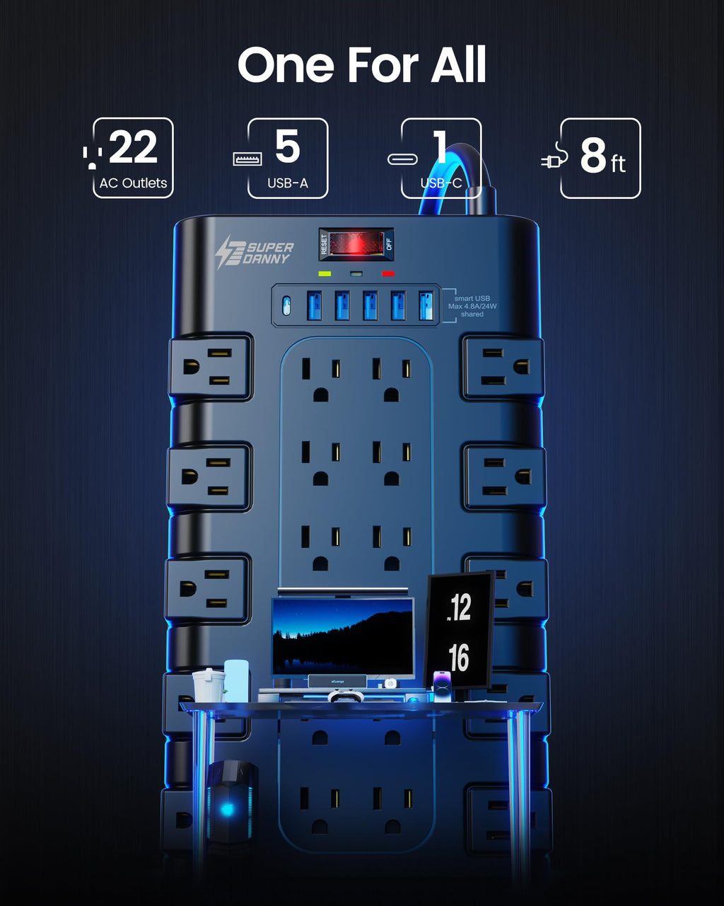 SUPERDANNY Power Strip Surge Protector