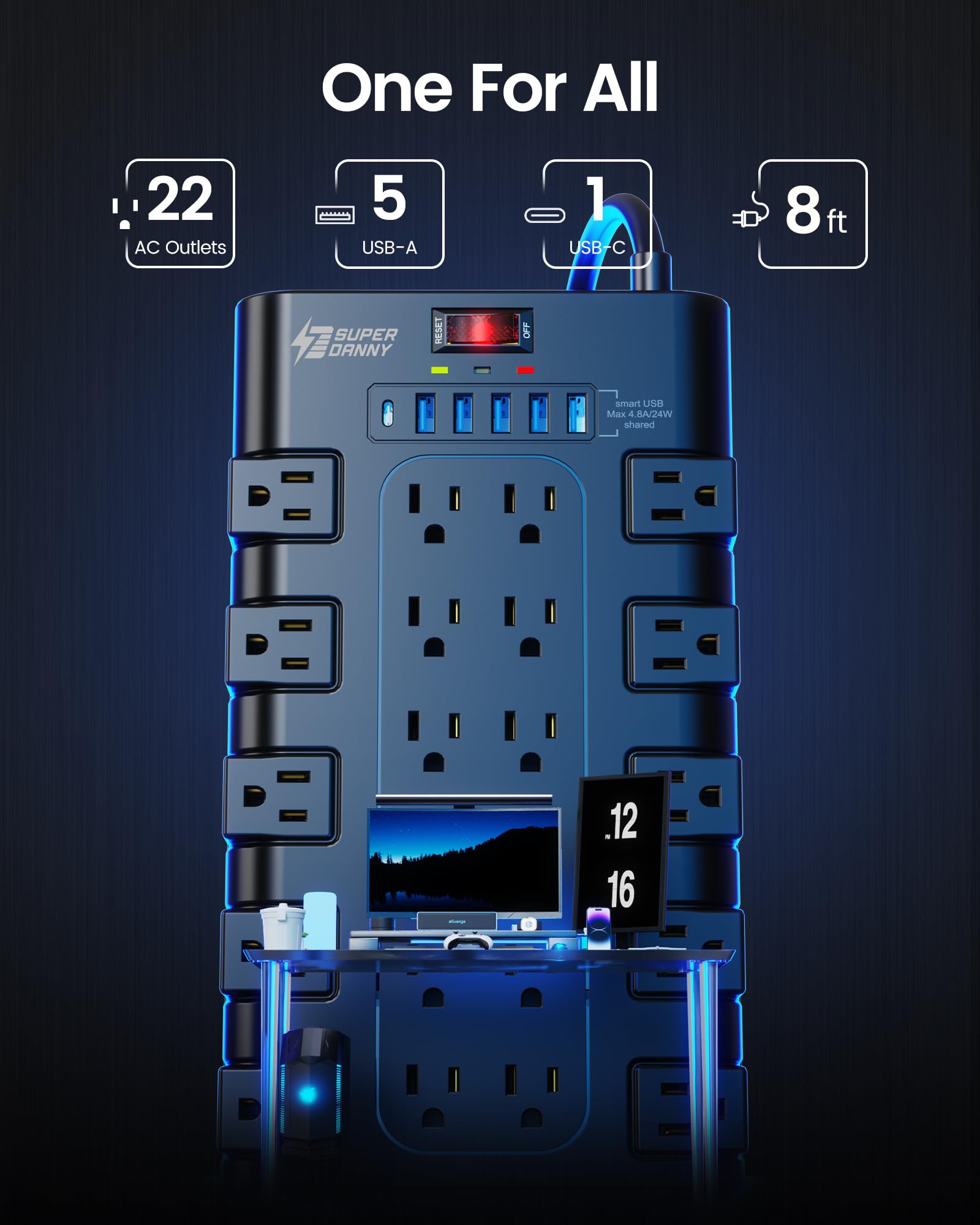 SUPERDANNY Power Strip Surge Protector