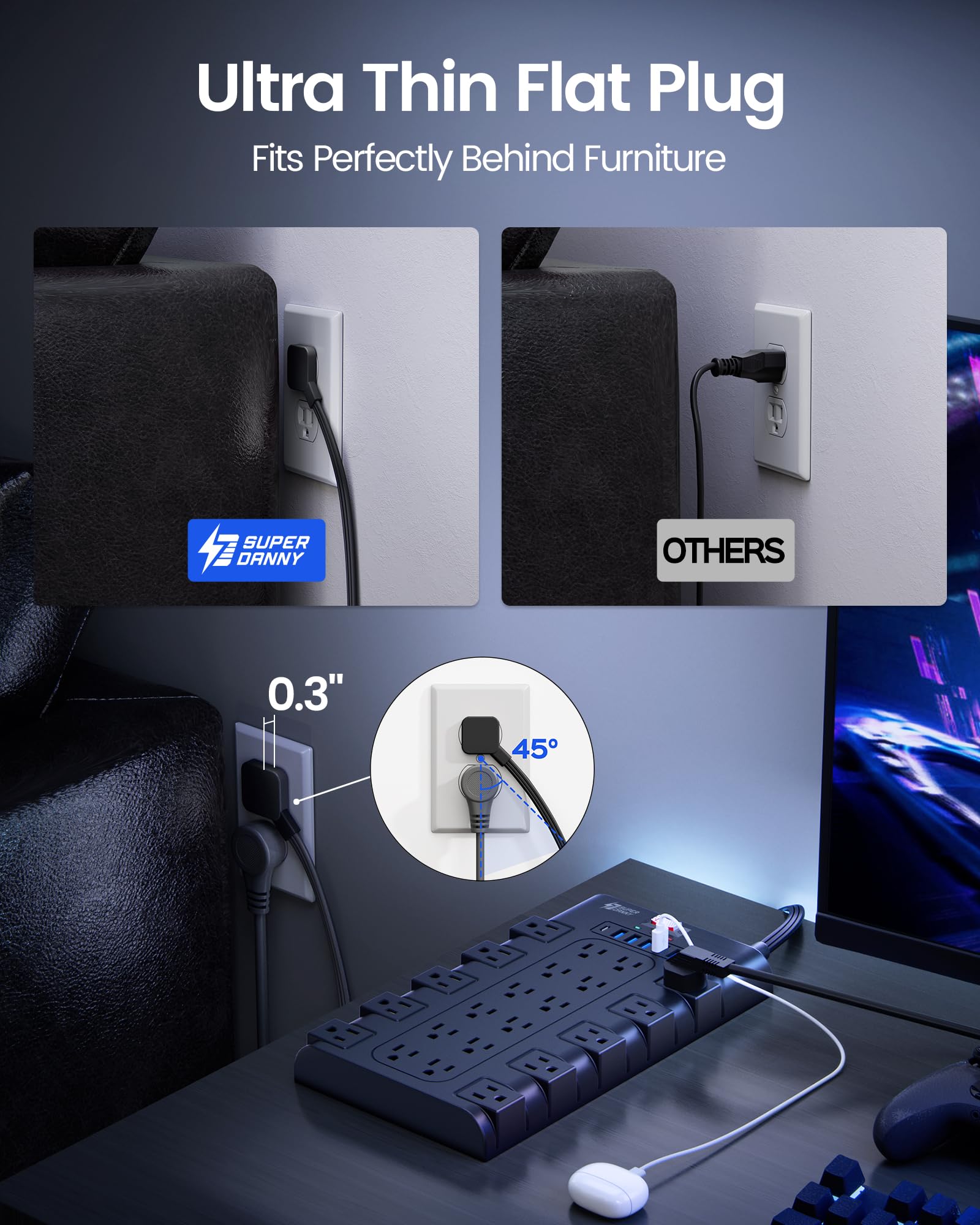 SUPERDANNY Power Strip Surge Protector