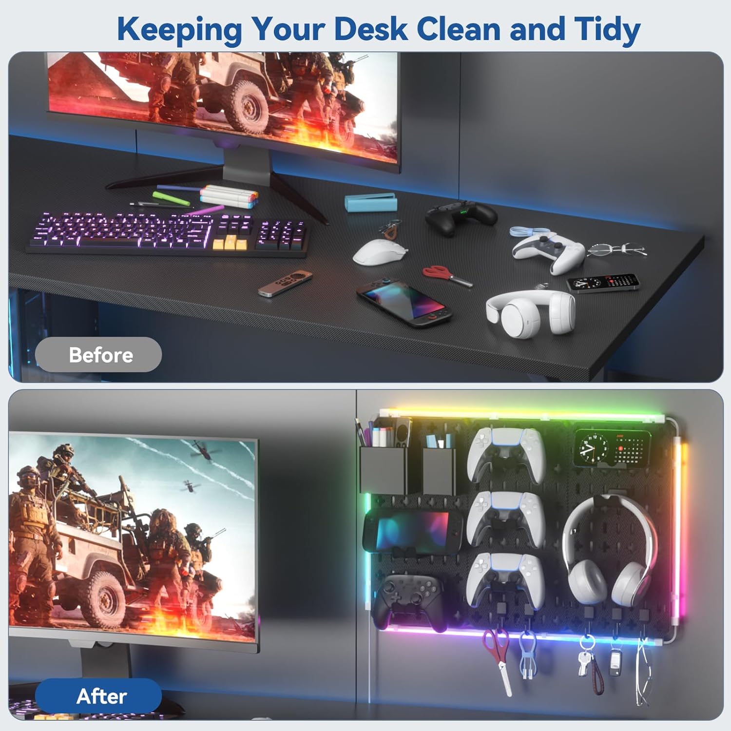 KDD 9-in-1 RGB Gaming Wall Pegboard