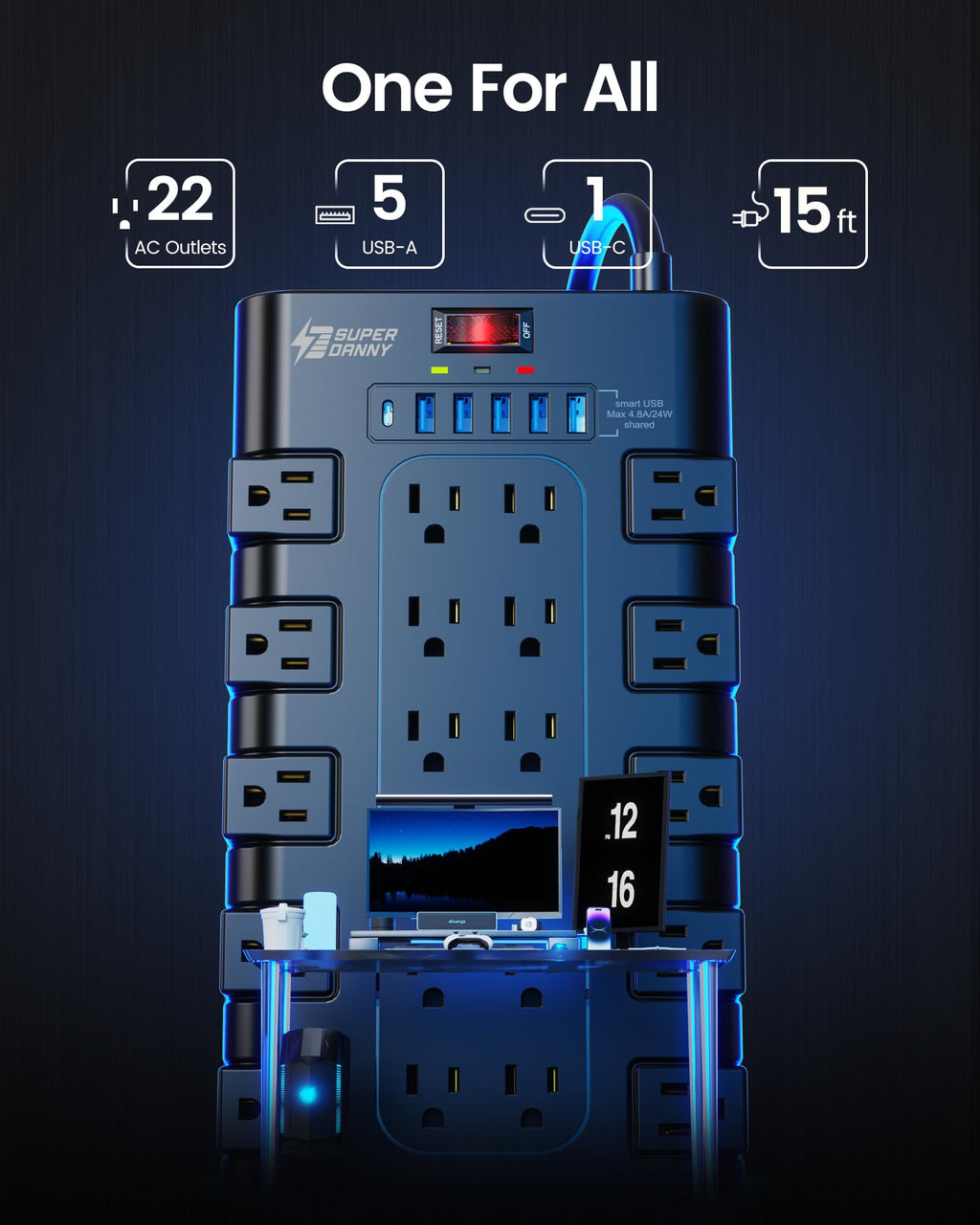SUPERDANNY Power Strip Surge Protector