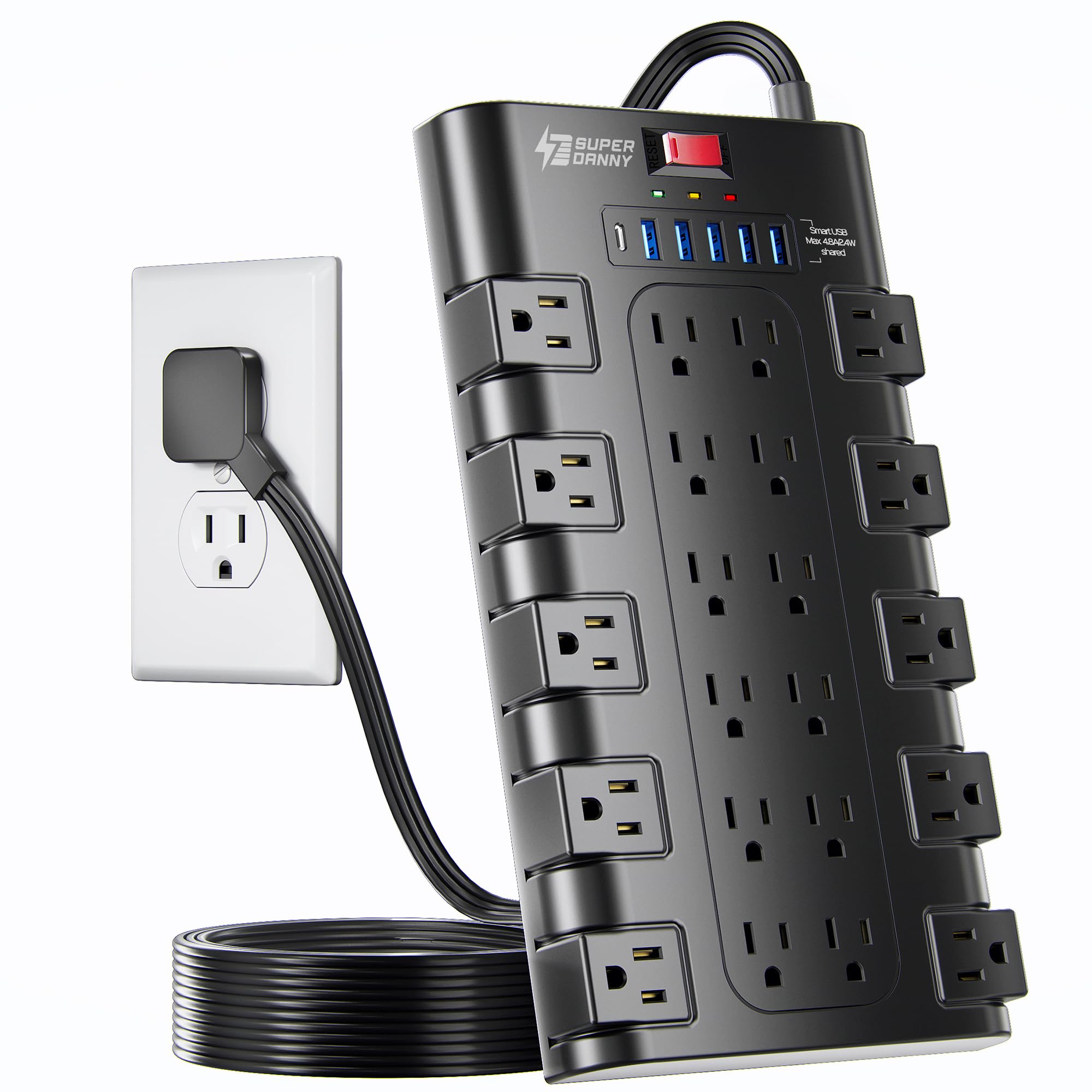 SUPERDANNY Power Strip Surge Protector