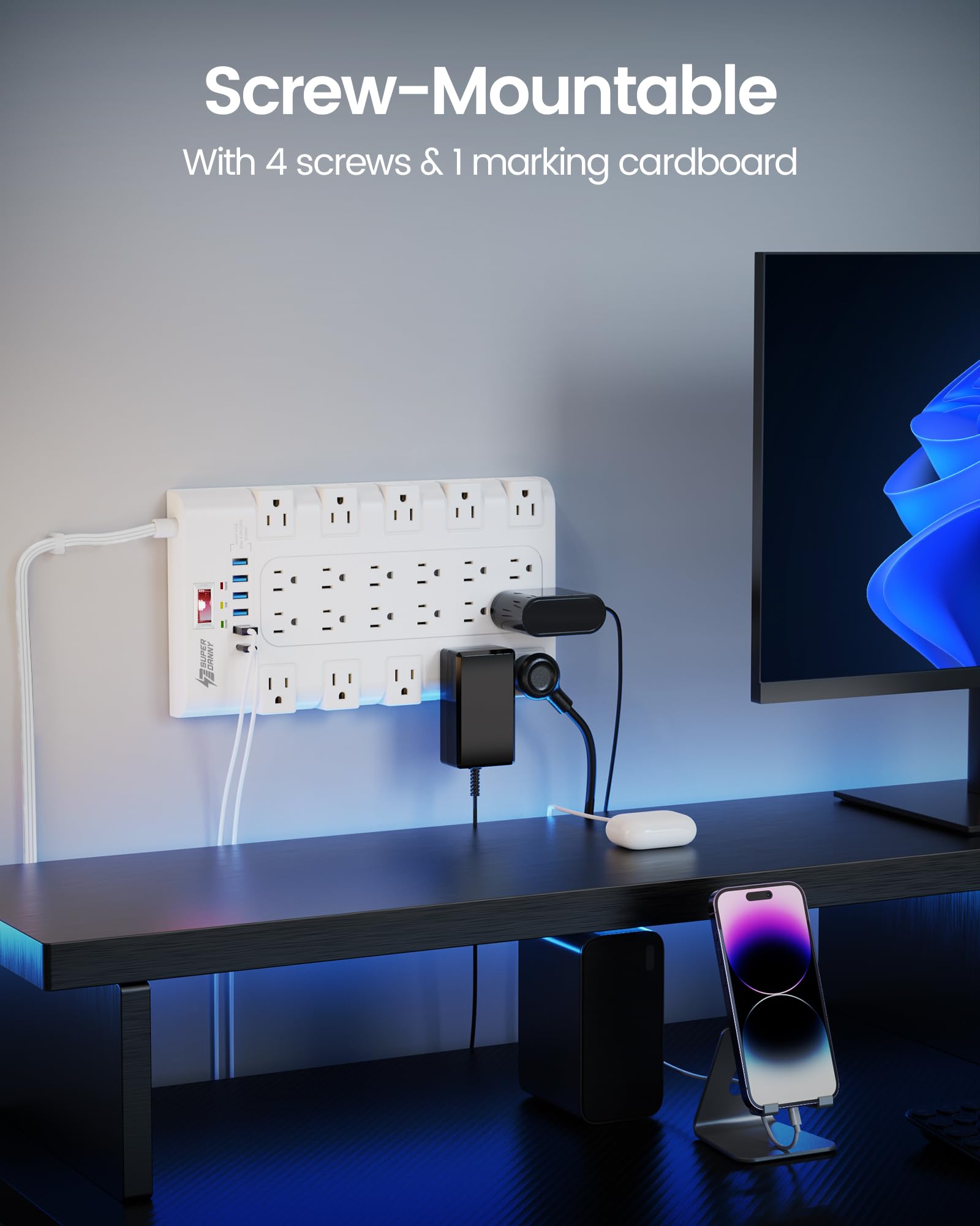 SUPERDANNY Power Strip Surge Protector