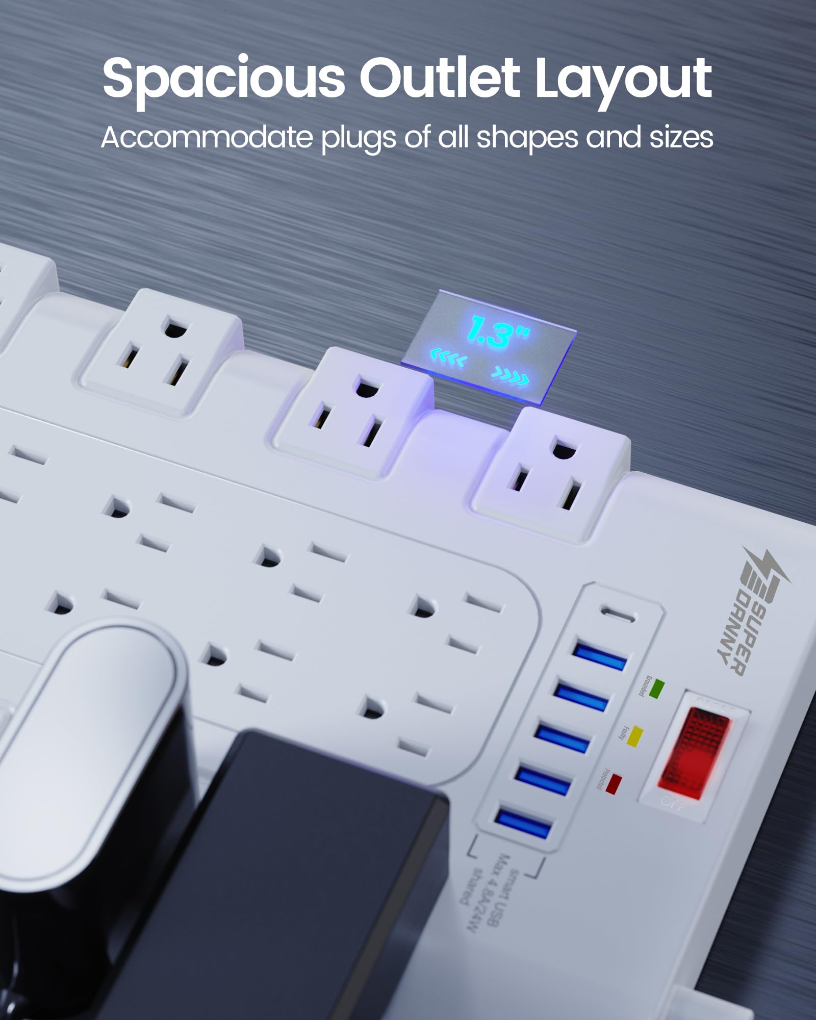 SUPERDANNY Power Strip Surge Protector