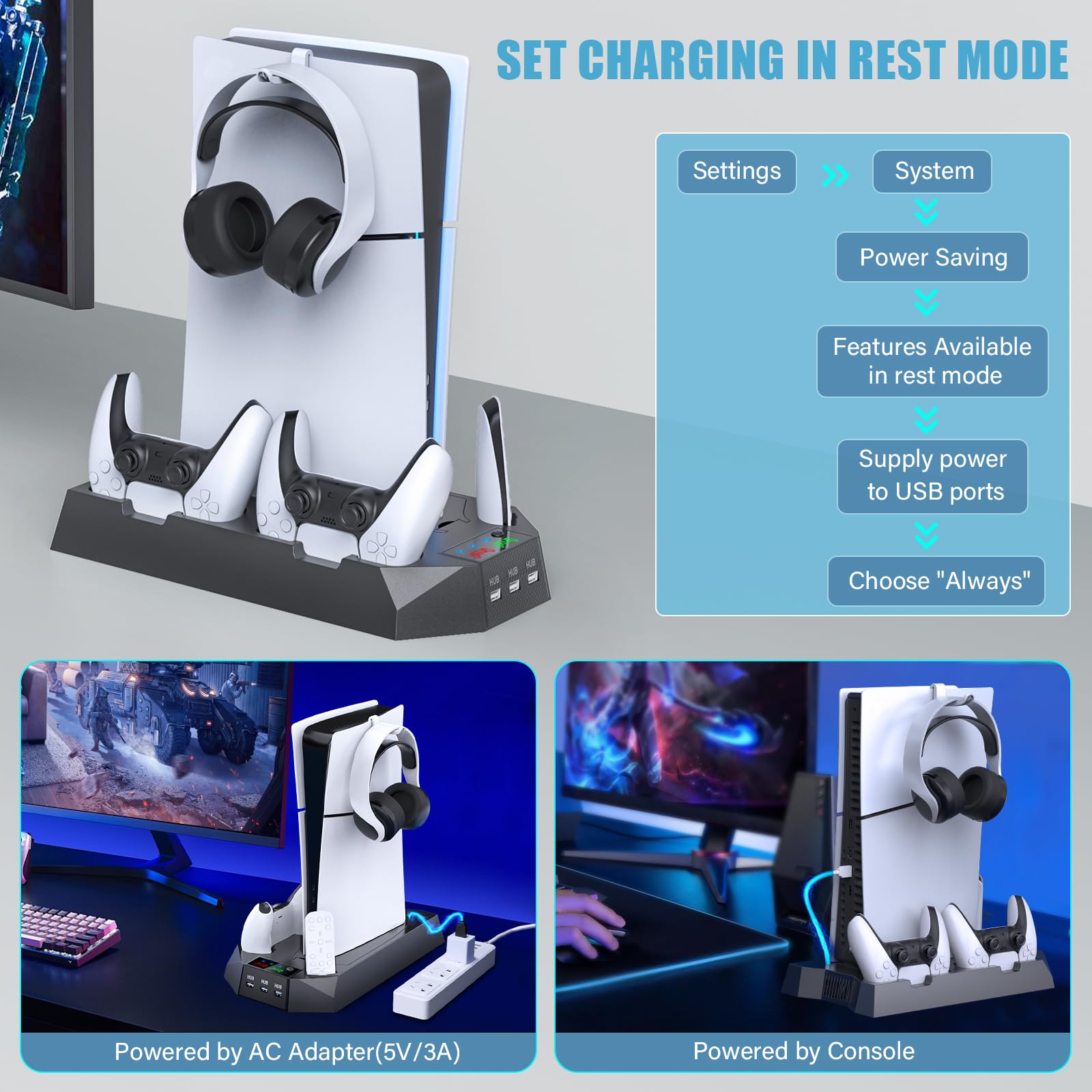 PS5 Stand & Cooling Station with Controller Charger