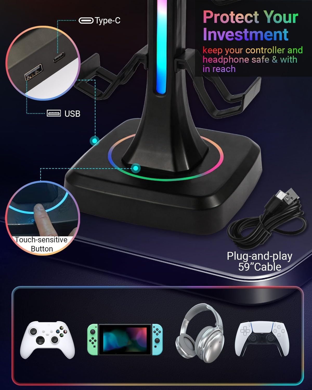 RGB Controller Headset Stand