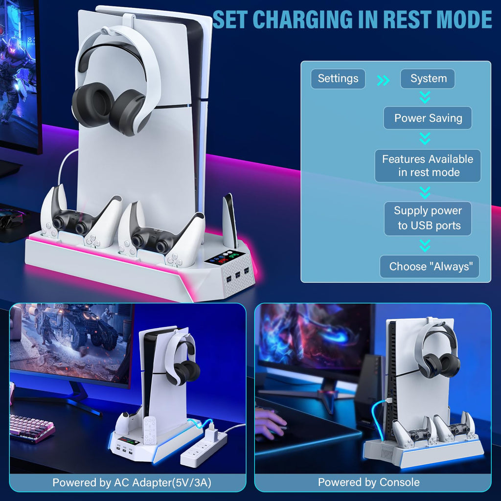 PS5 Stand & Cooling Station with Controller Charger