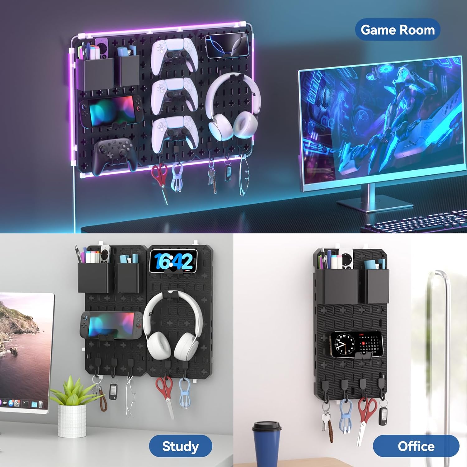 KDD 9-in-1 RGB Gaming Wall Pegboard
