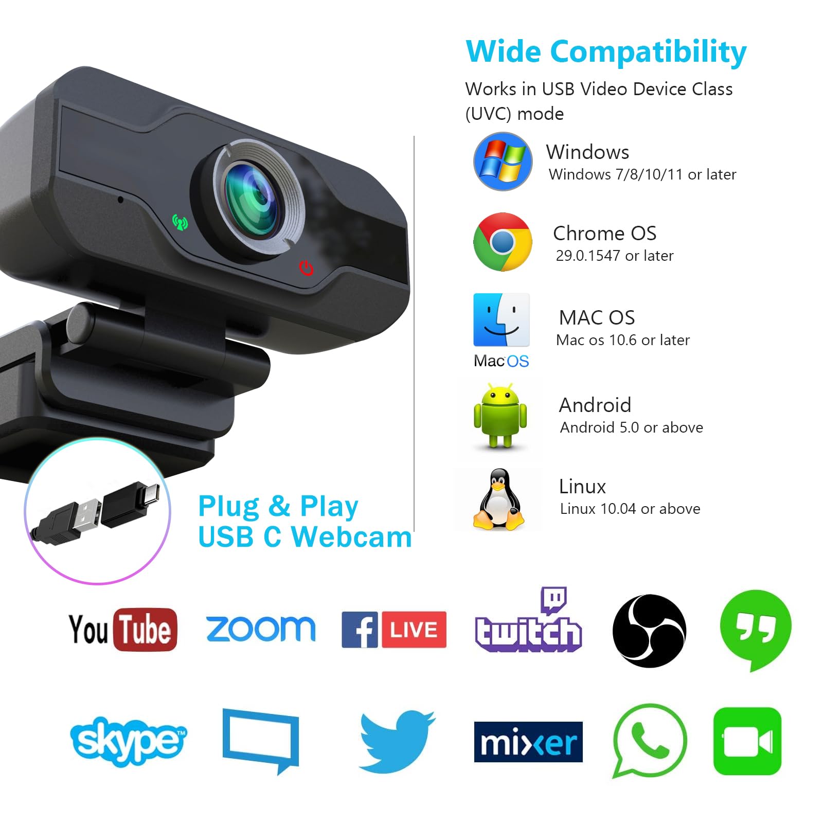 XPCAM USB-C Webcam 1080p