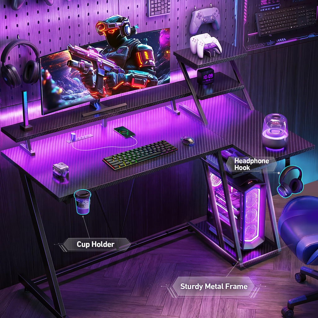 Korfile 40" L-Shaped Gaming Desk with LED