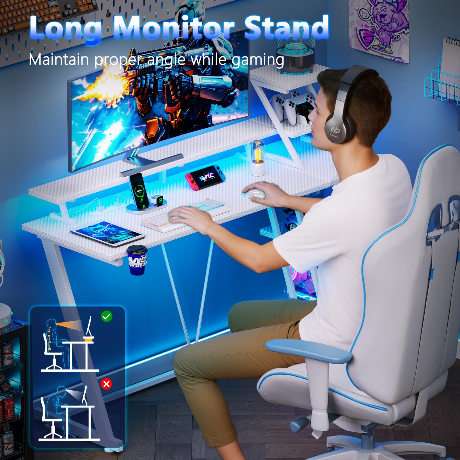 Korfile 40" L-Shaped Gaming Desk with LED