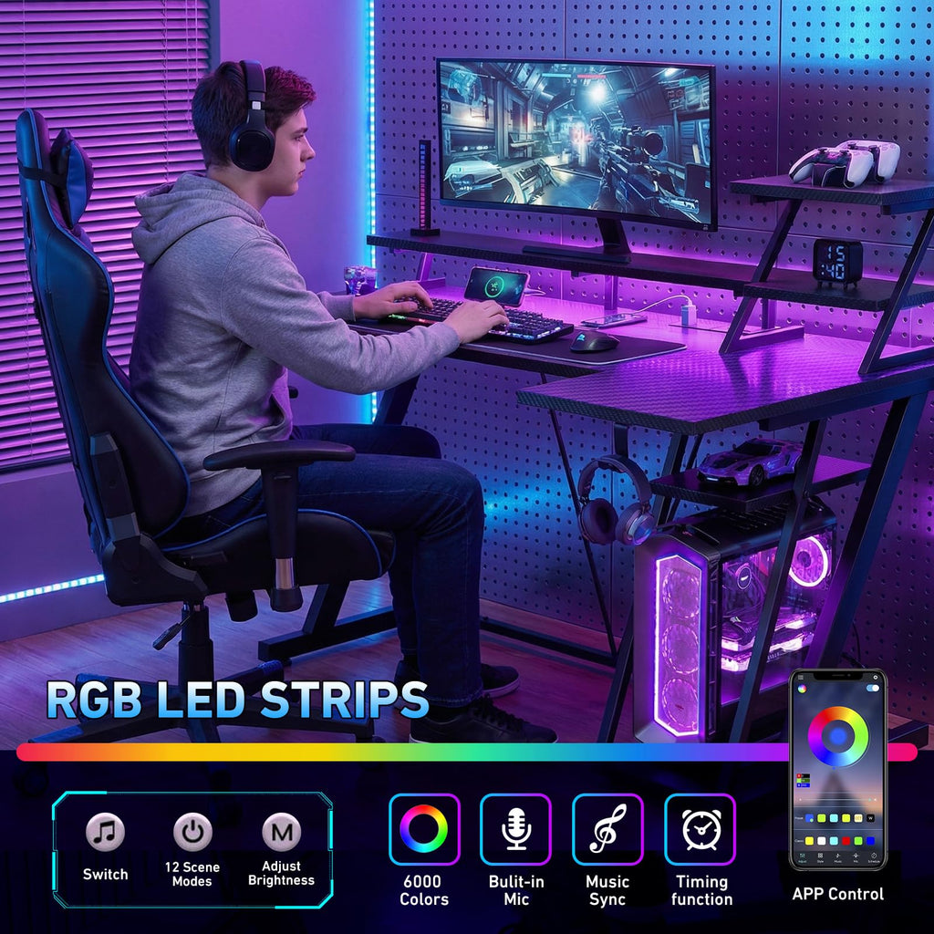 Korfile 40" L-Shaped Gaming Desk with LED