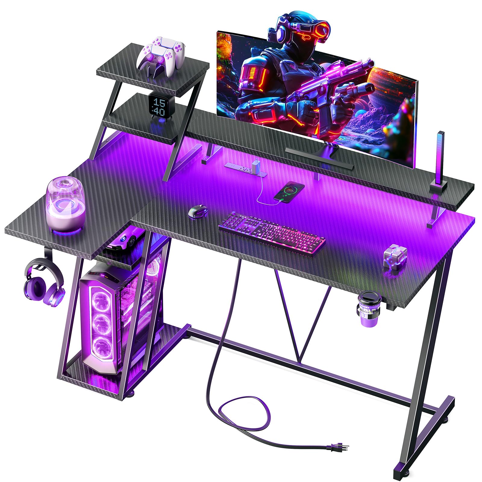 Korfile 40" L-Shaped Gaming Desk with LED