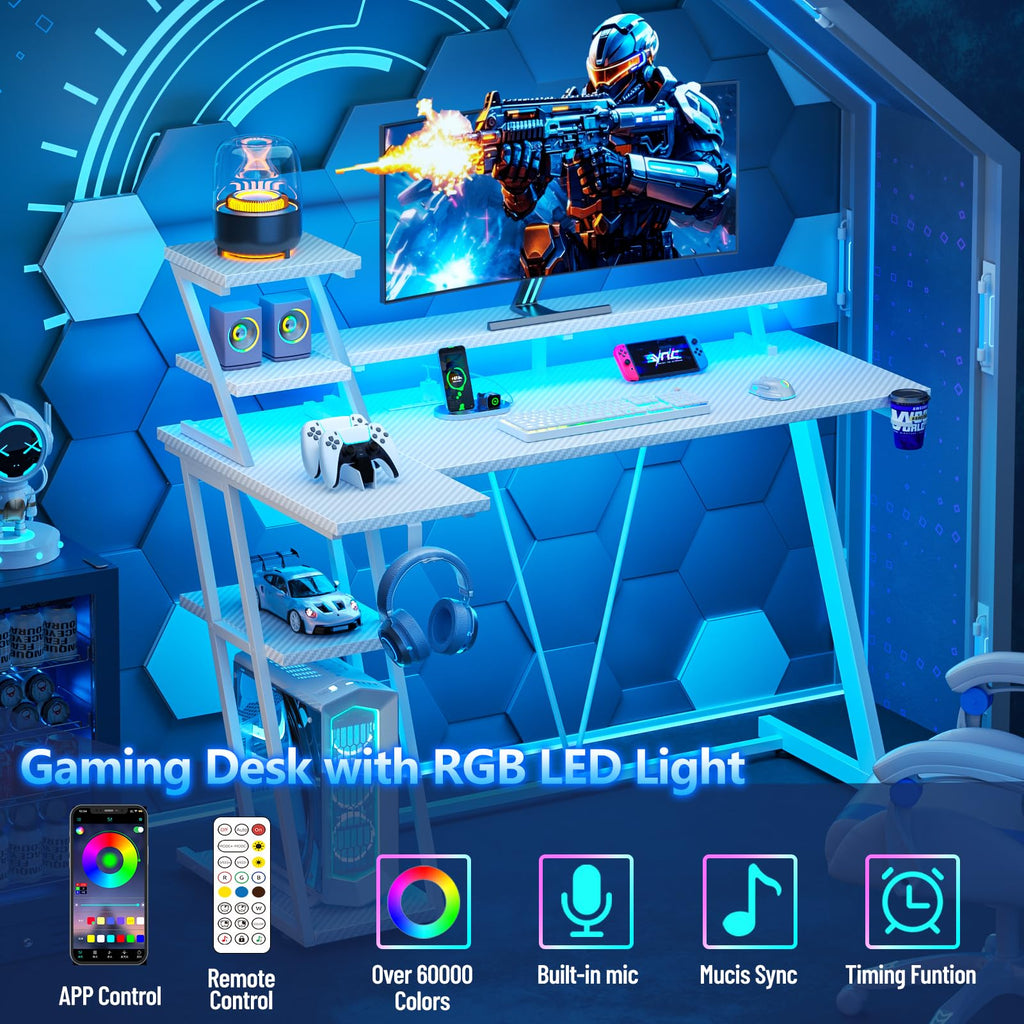 Korfile 40" L-Shaped Gaming Desk with LED