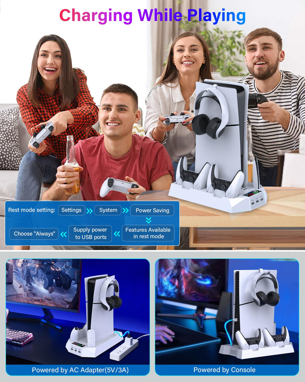 PS5 Stand & Cooling Station with Controller Charger