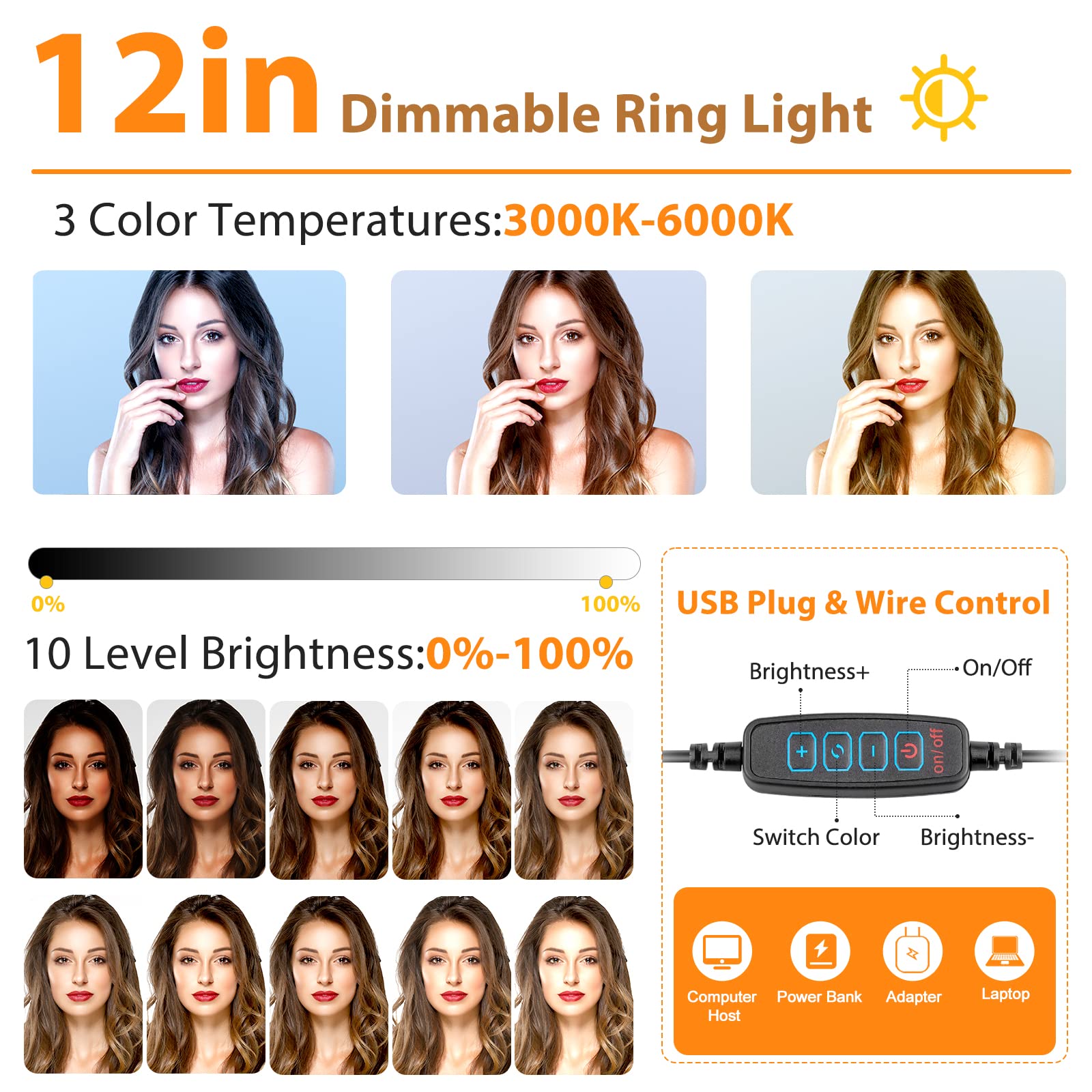 UBeesize 12" LED Ring Light with Tripod