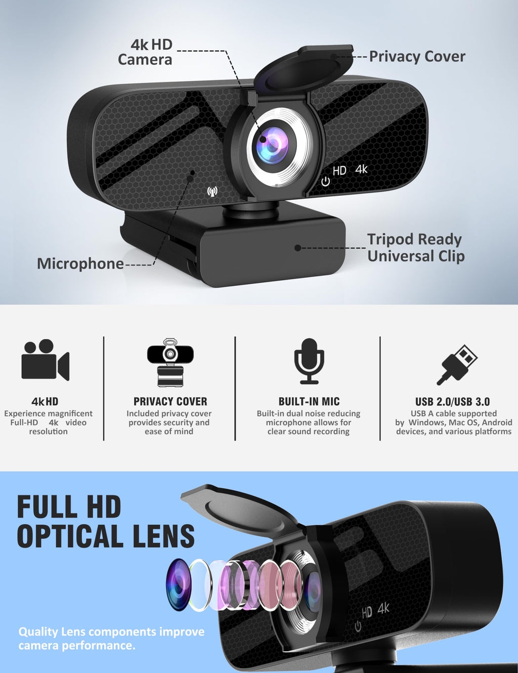 Tewiky Full HD Webcam with Microphone