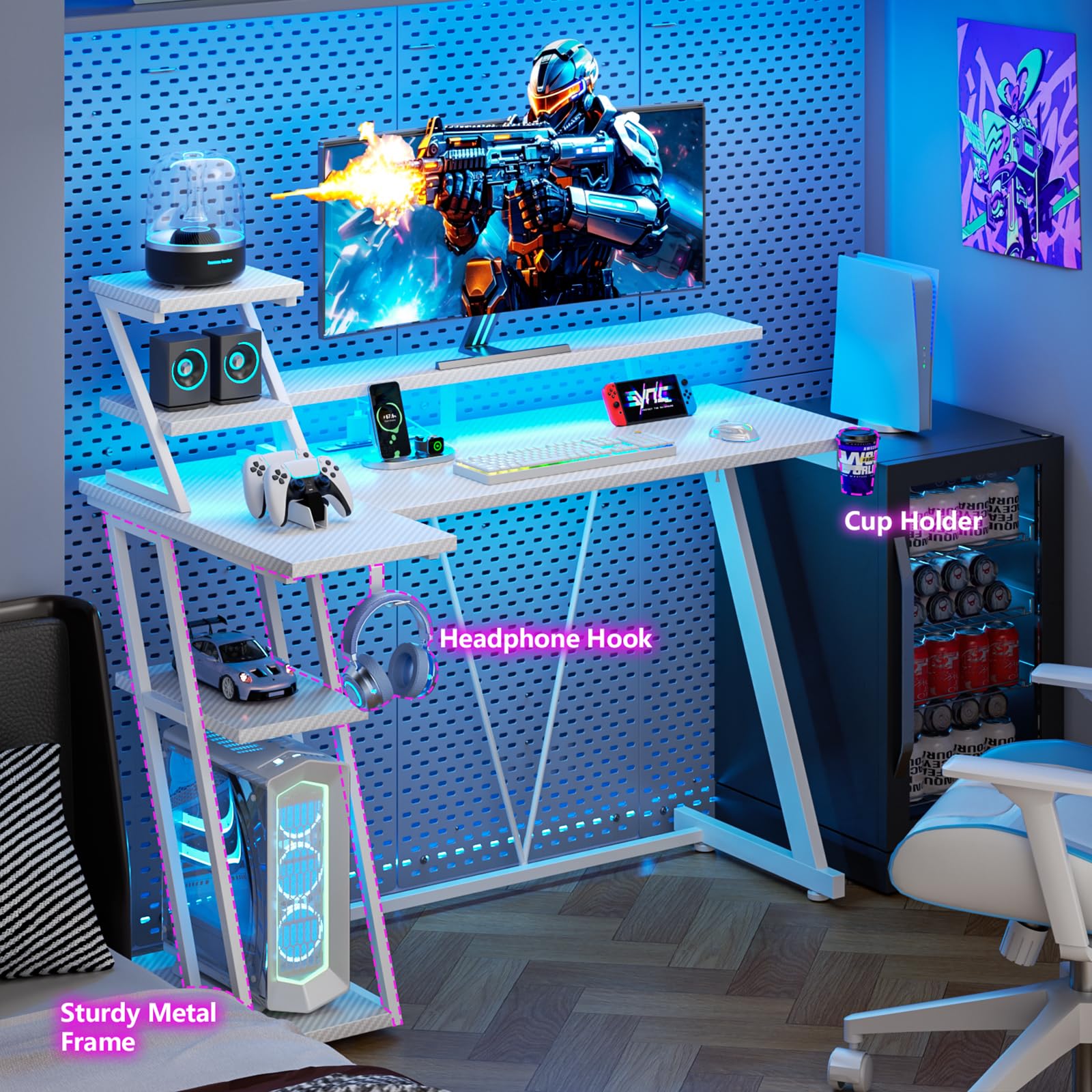 Korfile 40" L-Shaped Gaming Desk with LED
